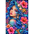 Ocean Hibiscus Mermaid Diamond Painting Kit — Finished white-background diamond painting