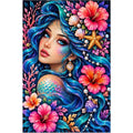 Ocean Hibiscus Mermaid Diamond Painting Kit — original white-background artwork