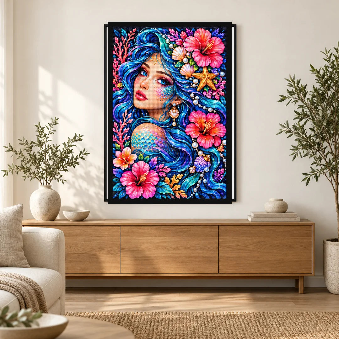 Ocean Hibiscus Mermaid Diamond Painting Kit — Home decor scene