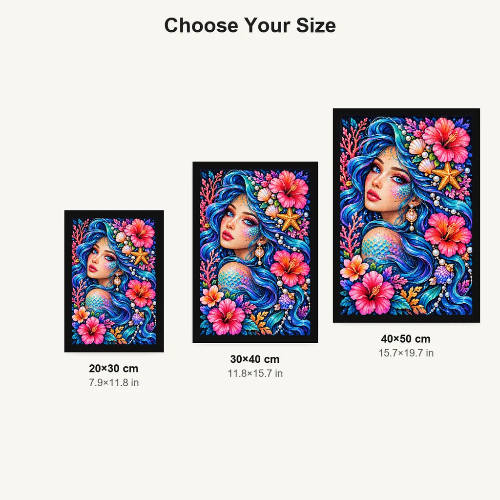 Ocean Hibiscus Mermaid Diamond Painting Kit — Size guide