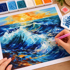 Ocean Wave Sunset Diamond Painting Kit diamond painting process
