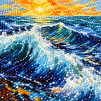 Ocean Wave Sunset Diamond Painting Kit diamond painting drills and canvas detail