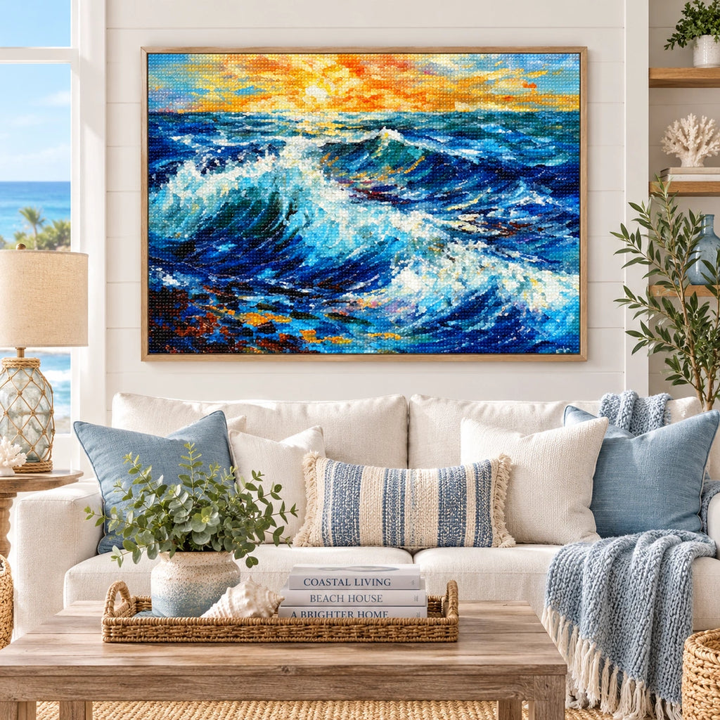 Ocean Wave Sunset Diamond Painting Kit diamond painting home decor scene