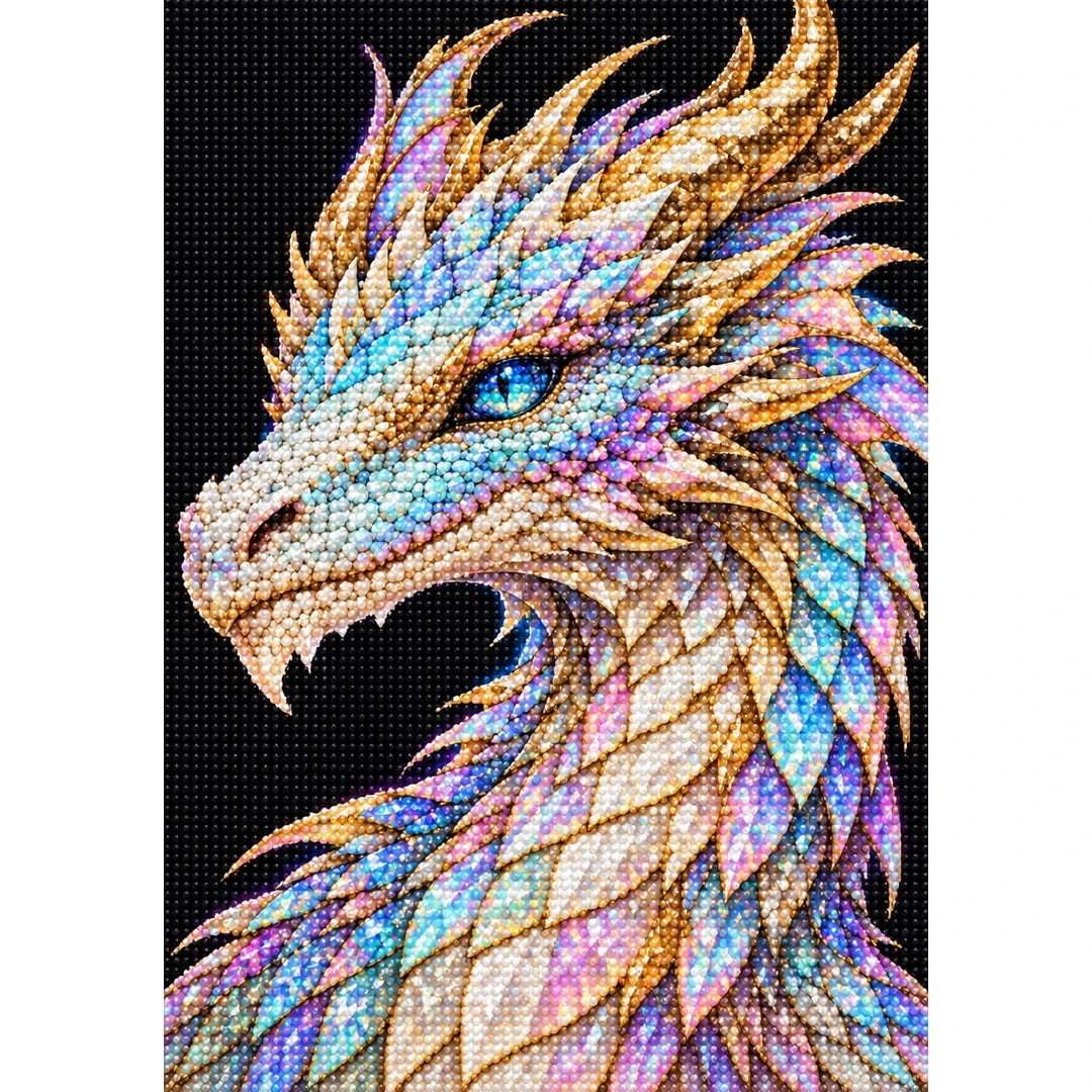 Opal Frost Mosaic Dragon finished diamond painting on white background