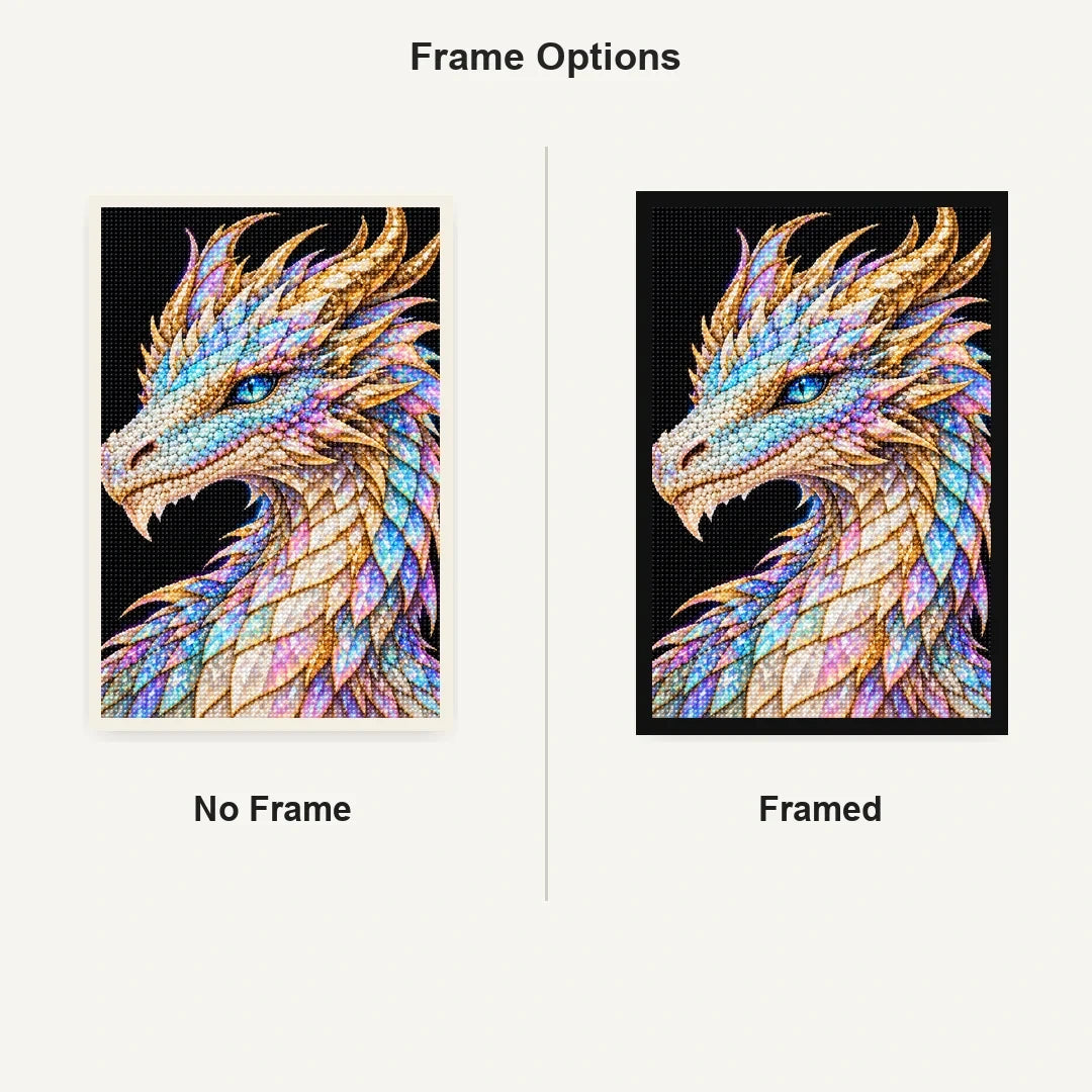 Opal Frost Mosaic Dragon No Frame and Framed style comparison
