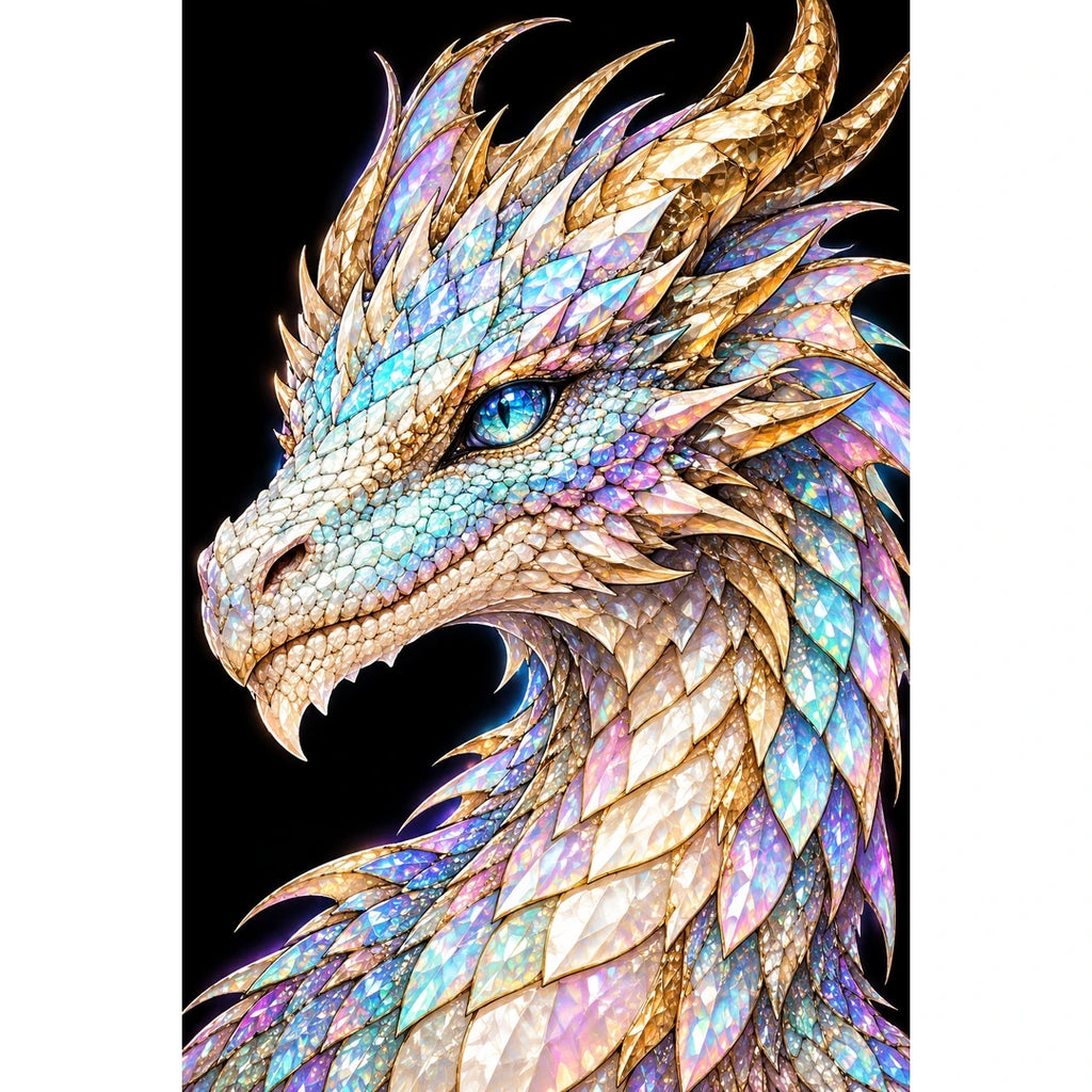 Opal Frost Mosaic Dragon original artwork on white background