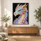 Opal Frost Mosaic Dragon finished diamond painting in a home interior