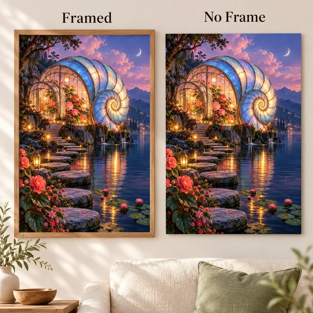 Framed and no-frame comparison for the opal shell glass garden design