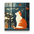 Orange Cat and Butterflies paint by numbers artwork on a front-facing canvas against a white background