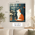 Orange Cat and Butterflies shown in a styled room with 15.7 x 19.7 in and 40 x 50 cm dimensions