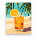 Orange Citrus Drink Under Palms paint by numbers artwork on a front-facing canvas against a white background