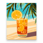 Orange Citrus Drink Under Palms paint by numbers artwork on a front-facing canvas against a white background
