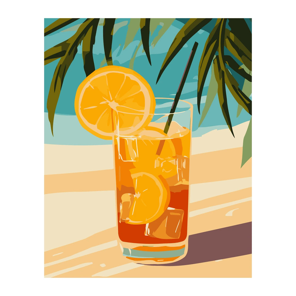 Orange Citrus Drink Under Palms completed artwork on a clean white background