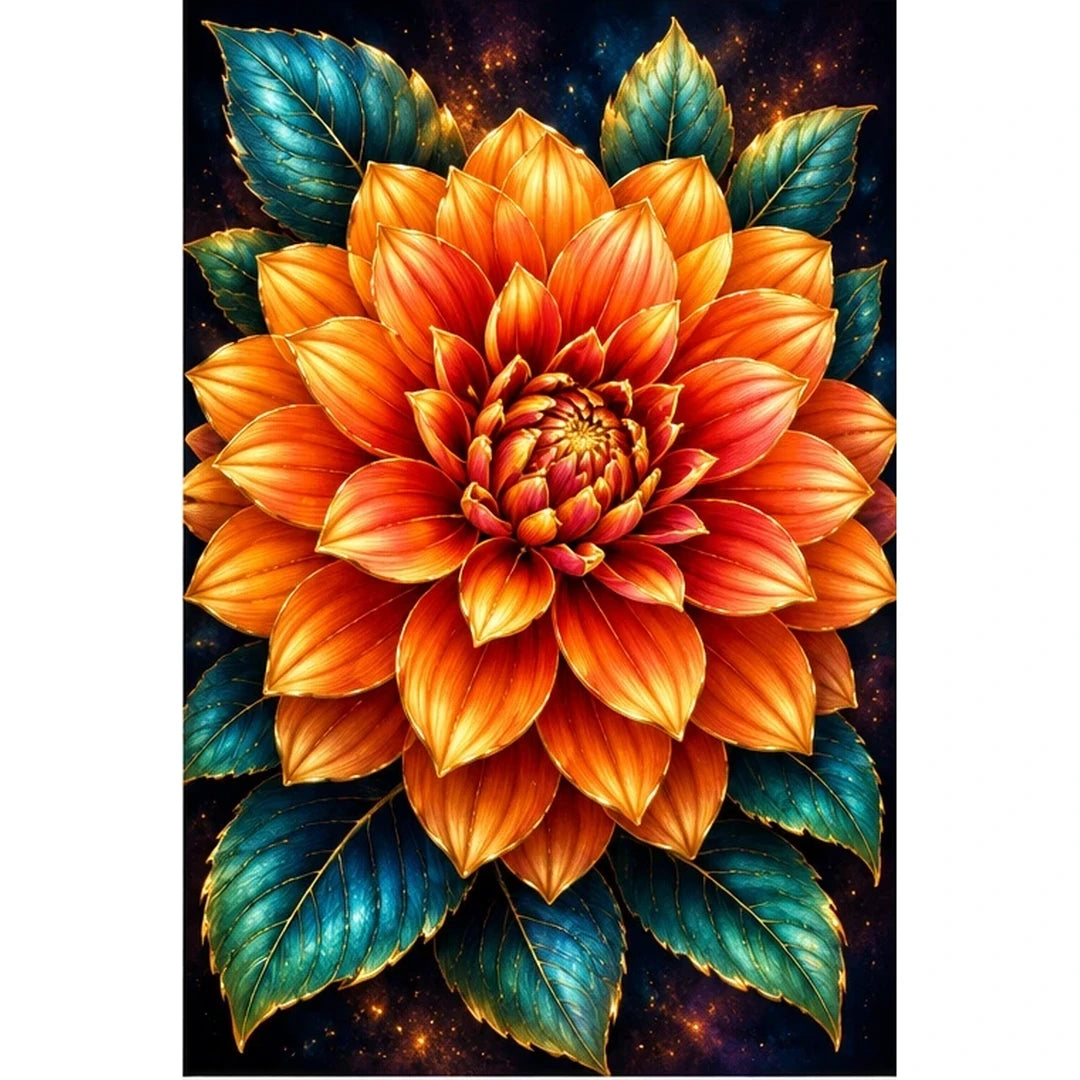 Orange Dahlia Jewel Bloom Diamond Painting Kit — original white-background artwork