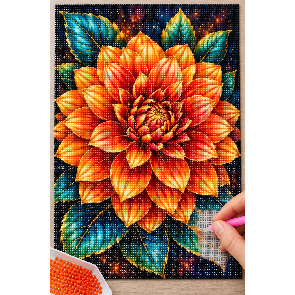 Orange Dahlia Jewel Bloom Diamond Painting Kit — Diamond painting process