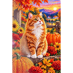 Orange Tabby Autumn Pumpkin Patch Diamond Painting Kit — canvas and drill material detail