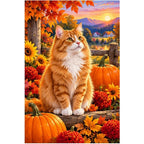 Orange Tabby Autumn Pumpkin Patch Diamond Painting Kit — original white-background artwork