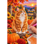 Orange Tabby Autumn Pumpkin Patch Diamond Painting Kit — diamond painting application process