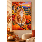 Orange Tabby Autumn Pumpkin Patch Diamond Painting Kit — finished diamond painting in a home setting