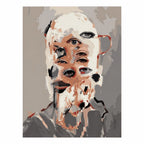 Original surreal cubist portrait combining overlapping human faces and a dog’s face in muted tones.