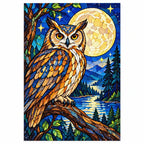 Owl Full Moon Forest Diamond Painting Kit — finished diamond painting on white background