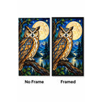 Owl Full Moon Forest Diamond Painting Kit — No Frame and Framed style comparison