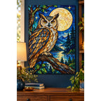 Owl Full Moon Forest Diamond Painting Kit — finished diamond painting in a home setting