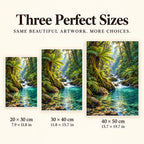 Three available sizes for the Pacific rainforest river design: 20 × 30, 30 × 40 and 40 × 50 cm.