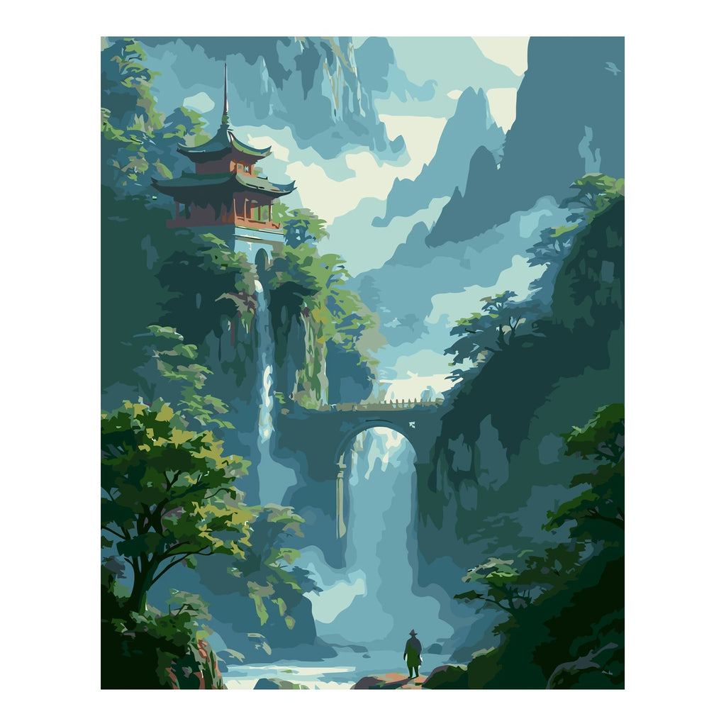 Original artwork for Pagoda Above The Falls Diamond Painting Kit