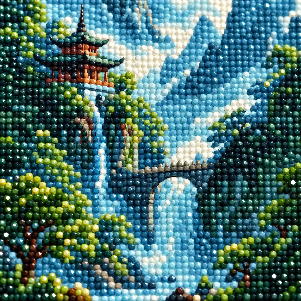 Diamond detail for Pagoda Above The Falls Diamond Painting Kit