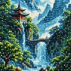 Diamond detail for Pagoda Above The Falls Diamond Painting Kit