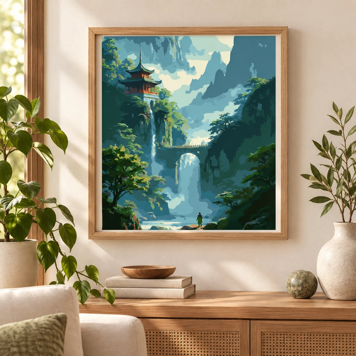 Home decor scene for Pagoda Above The Falls Diamond Painting Kit