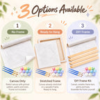 Paint by numbers kit options: canvas only, ready to hang, and DIY frame kit