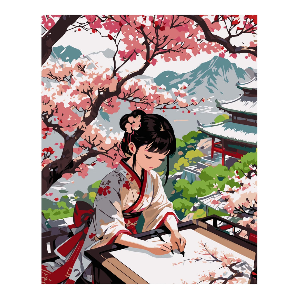 Original artwork for Painter Under Cherry Blossoms Diamond Painting Kit