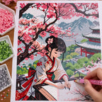 Diamond painting process for Painter Under Cherry Blossoms Diamond Painting Kit