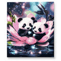 Panda Cubs in a Cosmic Lotus paint by numbers artwork on a front-facing canvas against a white background