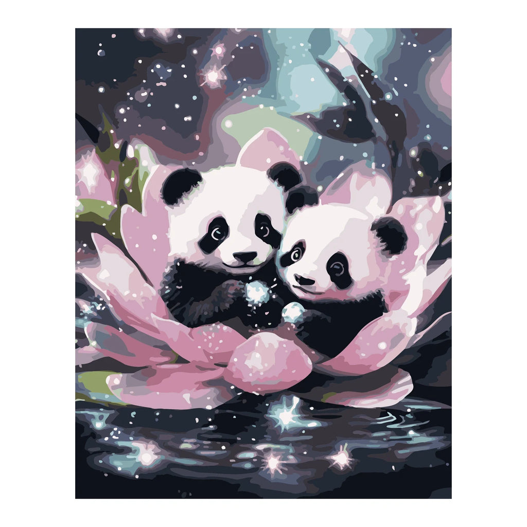 Panda Cubs in a Cosmic Lotus completed artwork on a clean white background