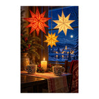 White-background original artwork of paper stars and candle tea