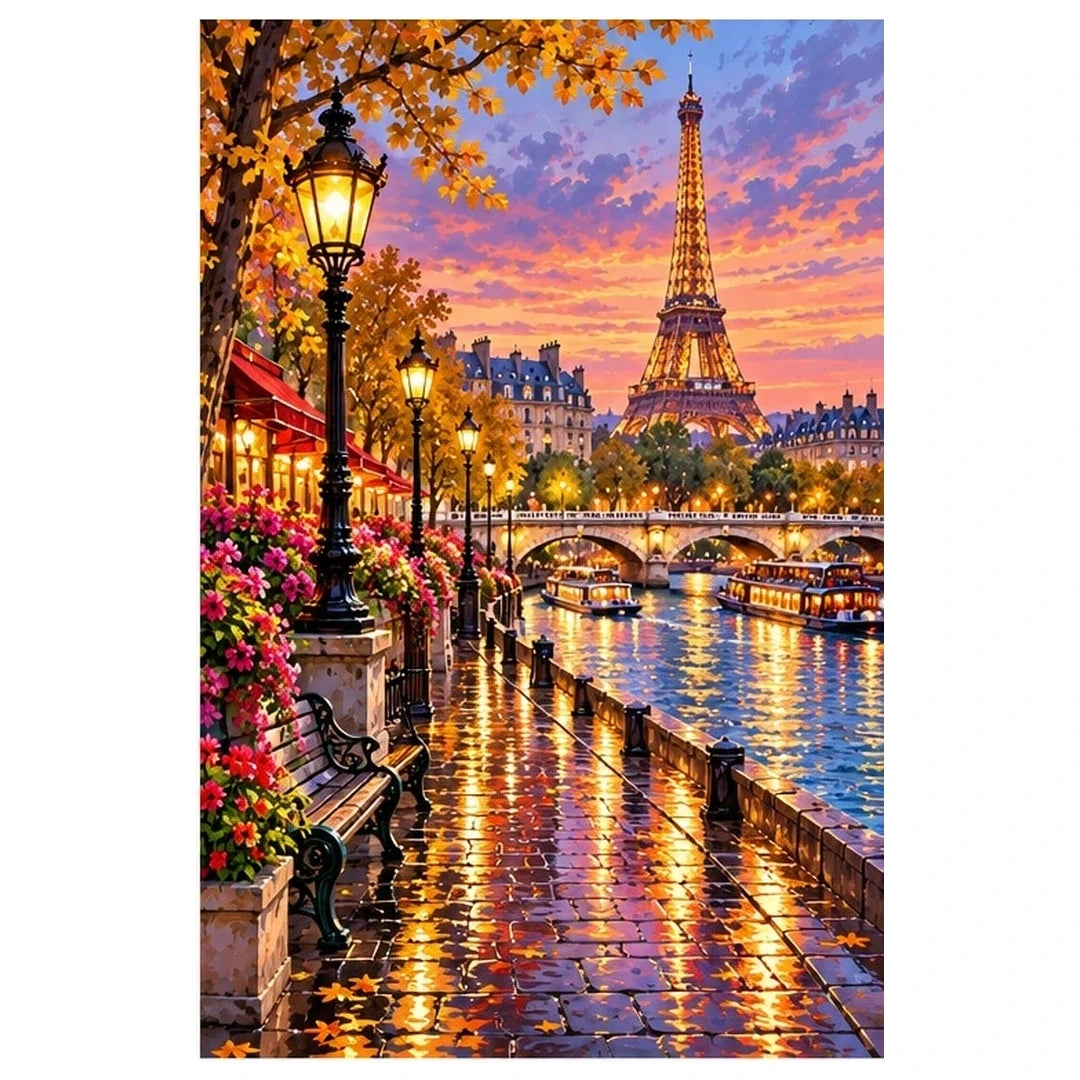 Paris Seine Rainy Evening original artwork on white