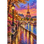 Paris Seine Rainy Evening finished diamond painting on white
