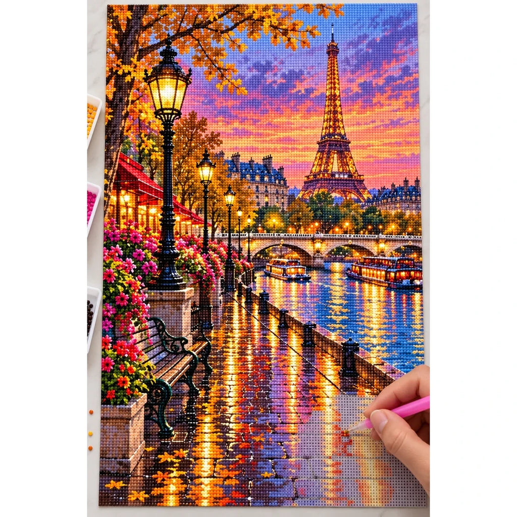 Paris Seine Rainy Evening diamond painting process