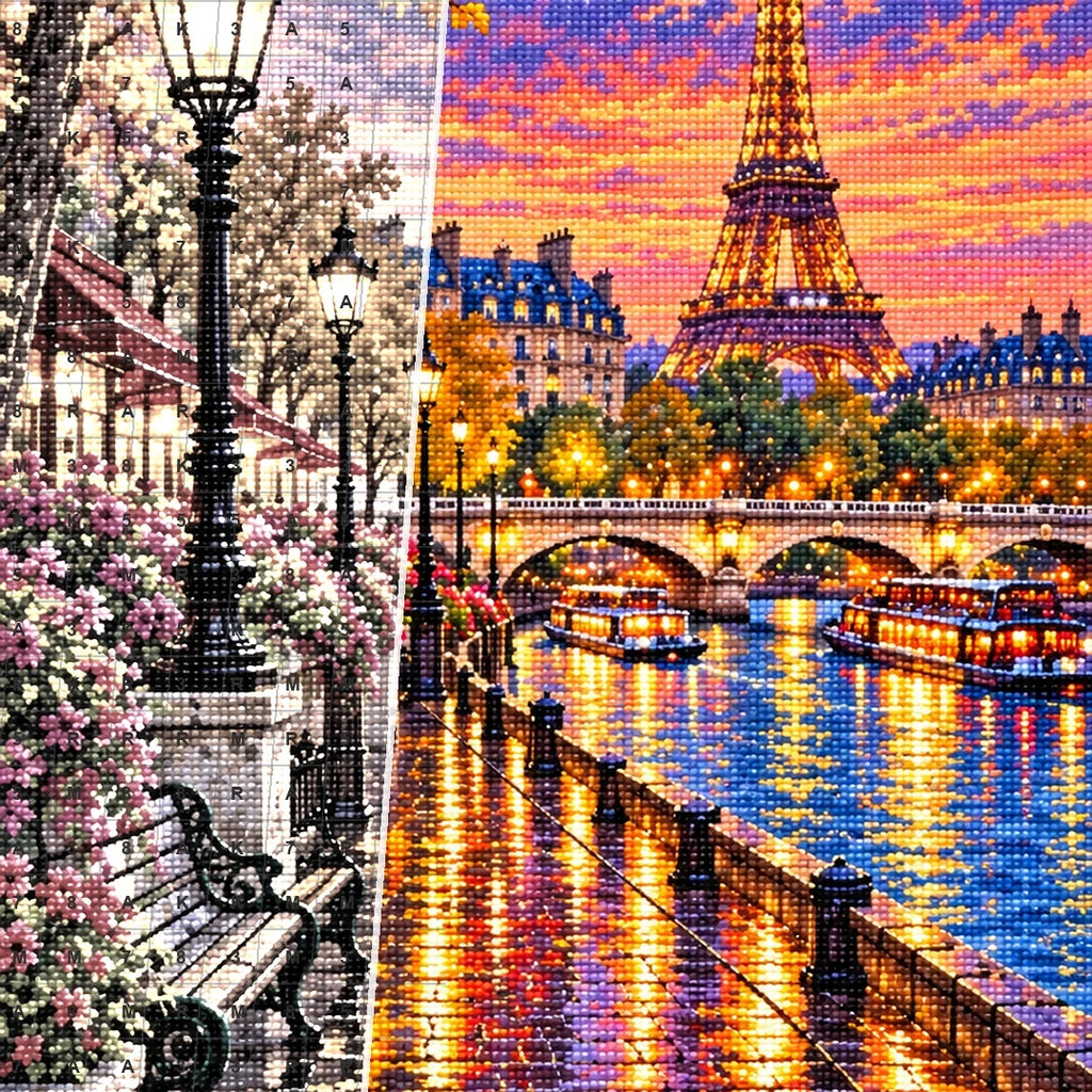 Paris Seine Rainy Evening canvas and resin drill detail