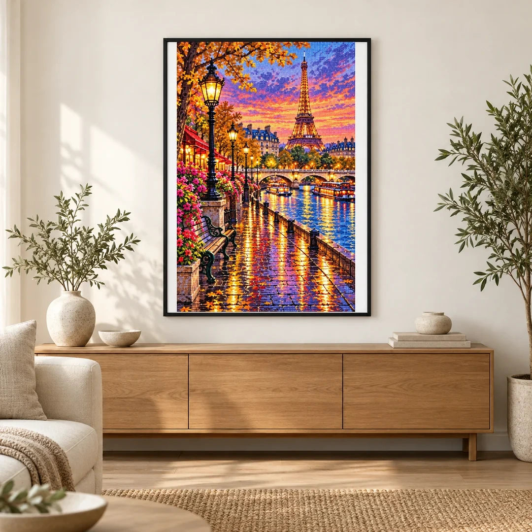 Paris Seine Rainy Evening finished artwork in home décor