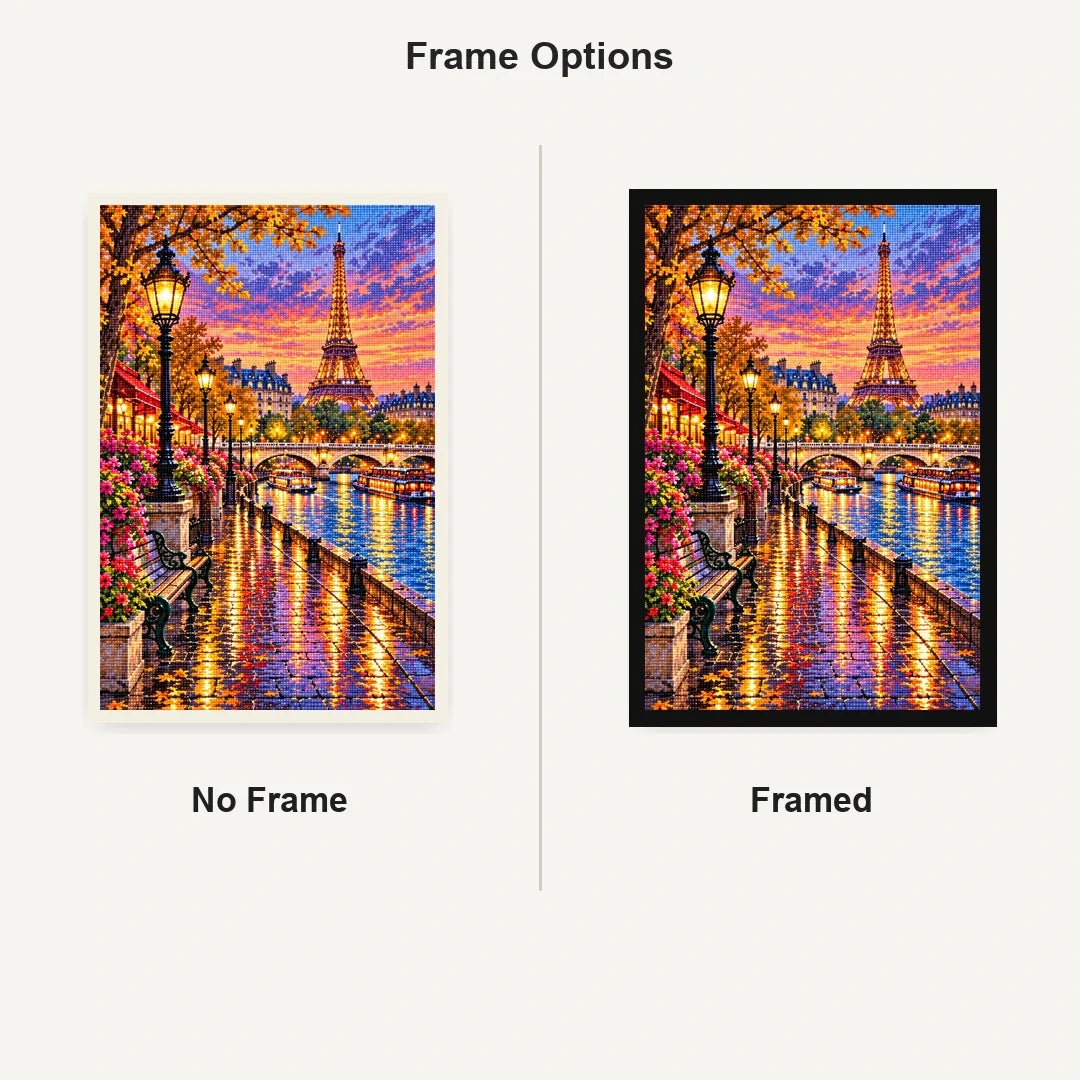 Paris Seine Rainy Evening No Frame and Framed comparison