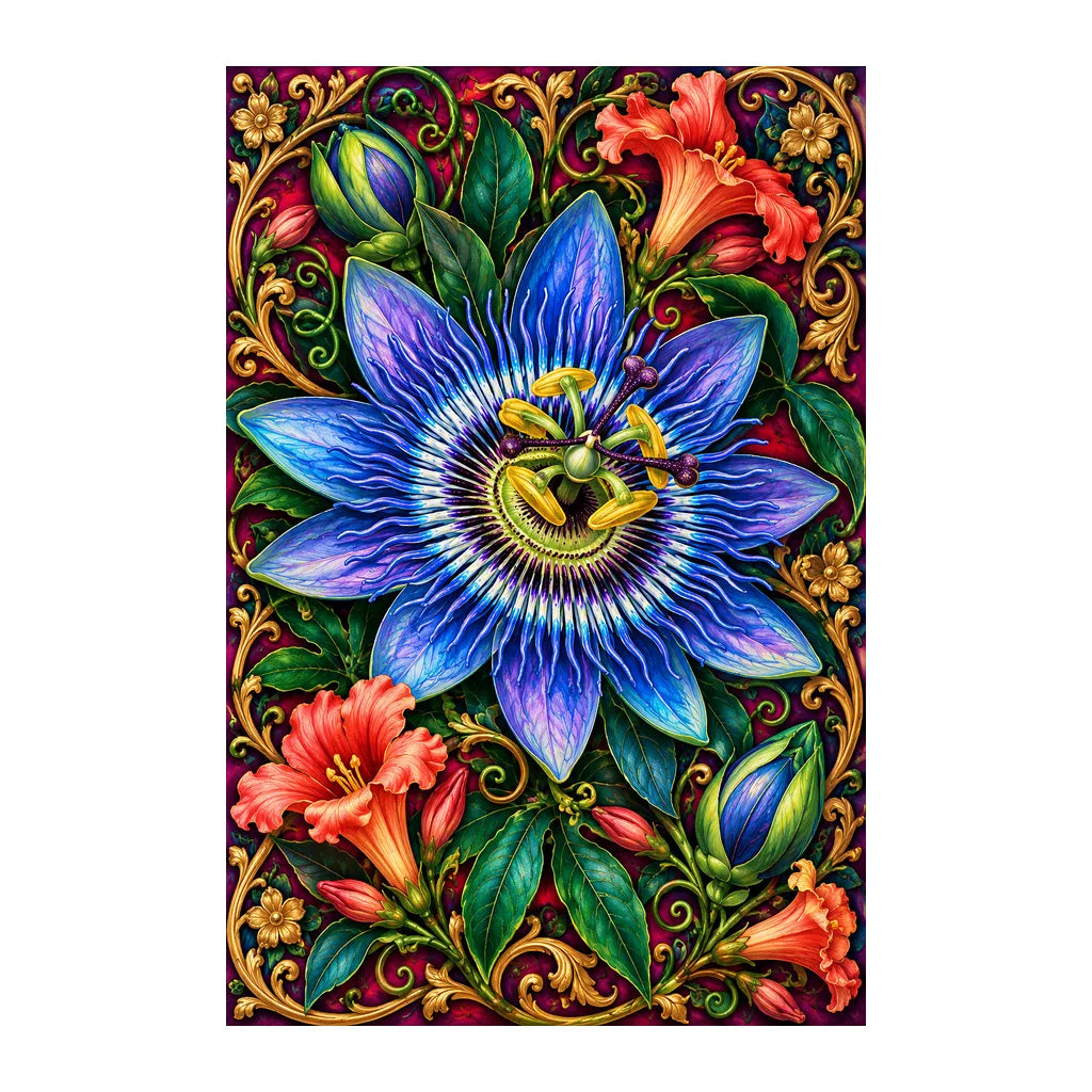 Original white-background artwork of Passionflower Jewel Vine