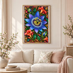 Framed Passionflower Jewel Vine diamond painting displayed in a home interior