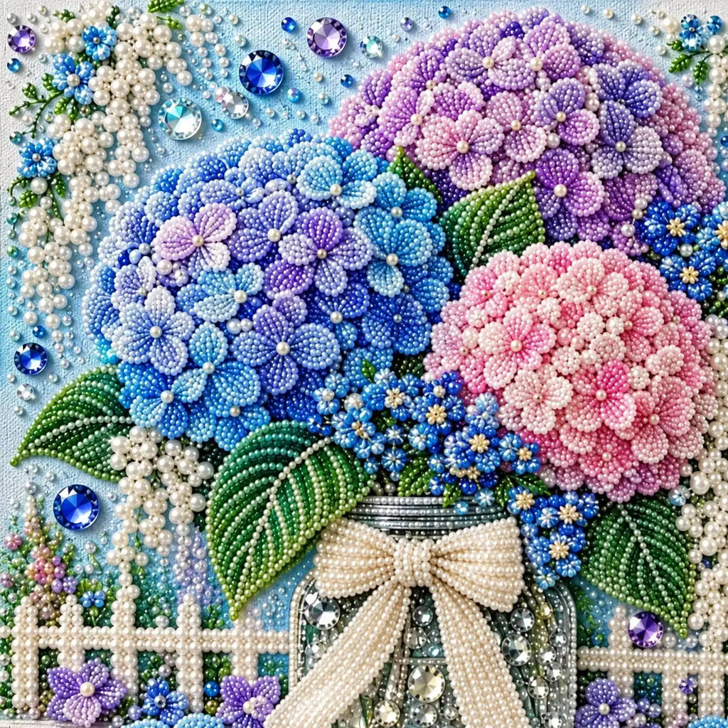 Pastel Hydrangea Jar Pearl Diamond Painting Kit – detail image