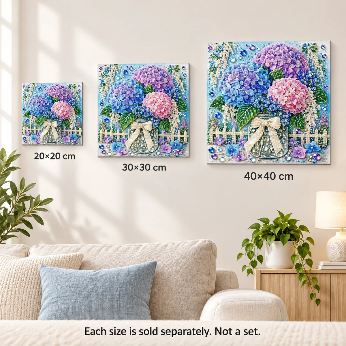 Pastel Hydrangea Jar Pearl Diamond Painting Kit – size image