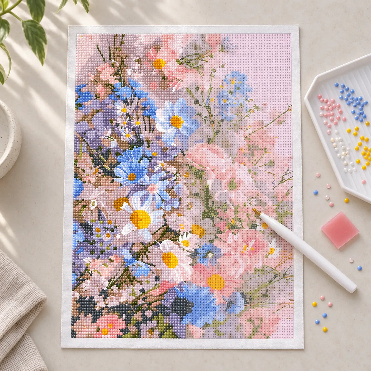 Diamond painting process for Pastel Meadow Blooms