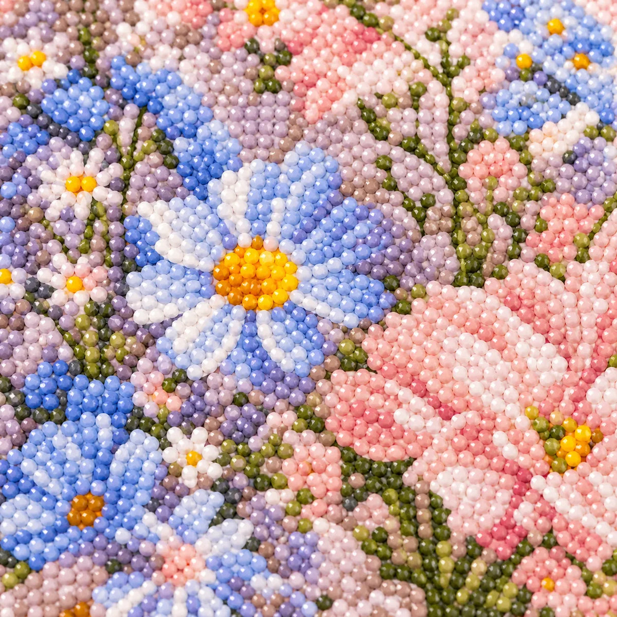 Close-up diamond drill detail of Pastel Meadow Blooms